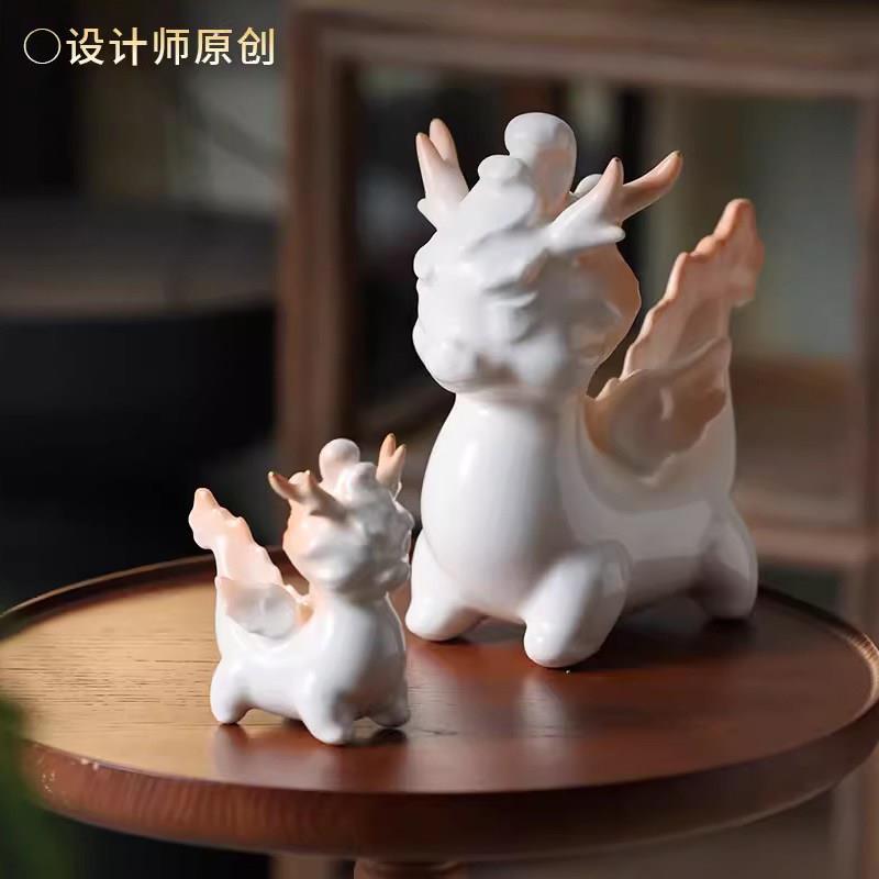 陶瓷龙摆件招财吉祥物可爱国潮手工艺桌面装饰生日礼物生肖龙