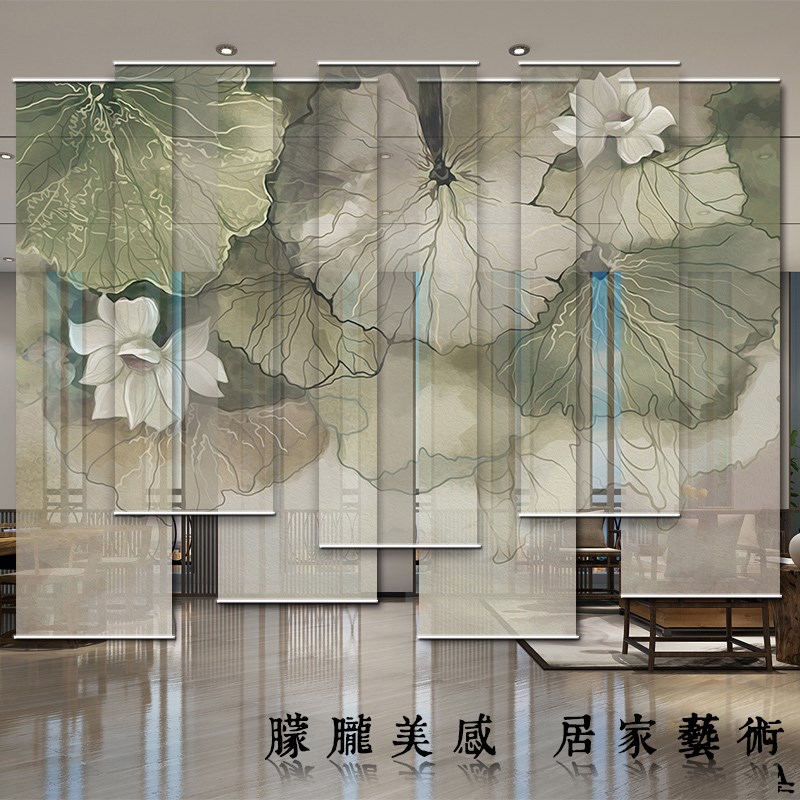 宋式美学卷帘g窗帘柔纱遮光遮阳帘电动升降办公屏风遮挡帘古风