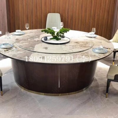 电动方桌户外餐厅包厢办公桌圆桌带转盘人造大理石面电磁炉火锅桌