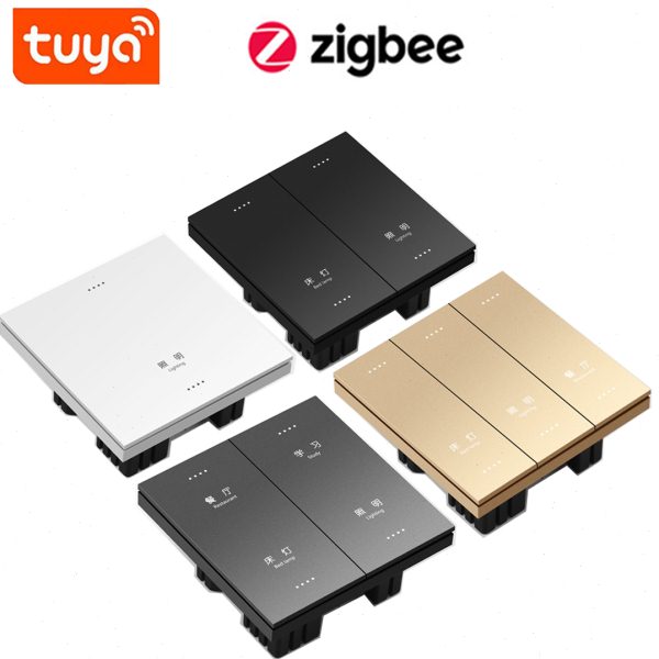 Tuya涂鸦zigbee零火开关琴键翘板面板定制刻字黑白金灰色智能语音