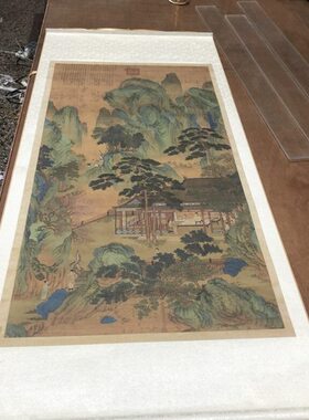 仇英昼锦堂图青绿山水画立轴高清微喷复制画临摹学习画稿绢布挂轴