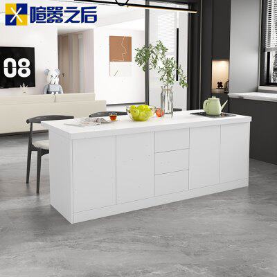 奶油风纯白岩板岛台餐桌一体开 ??放式水吧台厨房中岛台料理台桌8