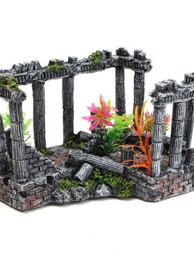 鱼缸水族箱创意造景装饰 仿古罗马柱遗迹欧式城堡摆件 大号罗马柱