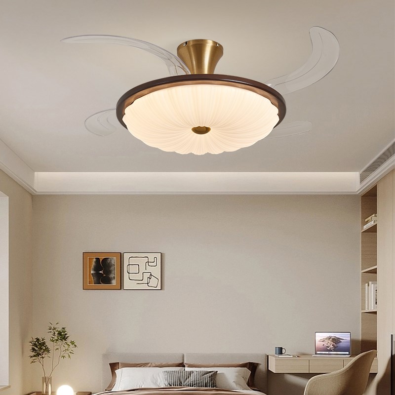 隐形风扇灯中古餐厅吊扇灯极简奶油风卧室灯客厅带风X扇吸顶电扇