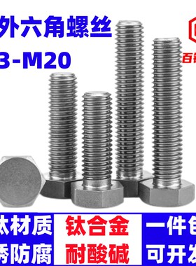 钛螺丝TA2纯钛外六角螺栓M4M5M6M8M10/M12/M14/M16/M18/M20钛螺钉