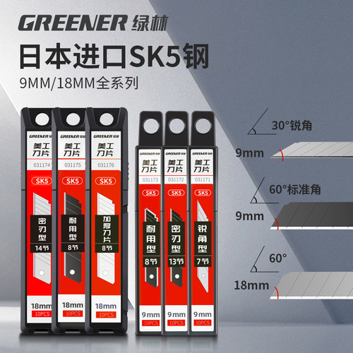 绿林日本进口美工刀片大号18mm壁纸裁纸刀加厚小号工业用正品