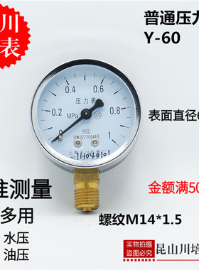上海天川仪表Y-60普通压力表0-4,6,10,16,25,40MPA气压水压表y60