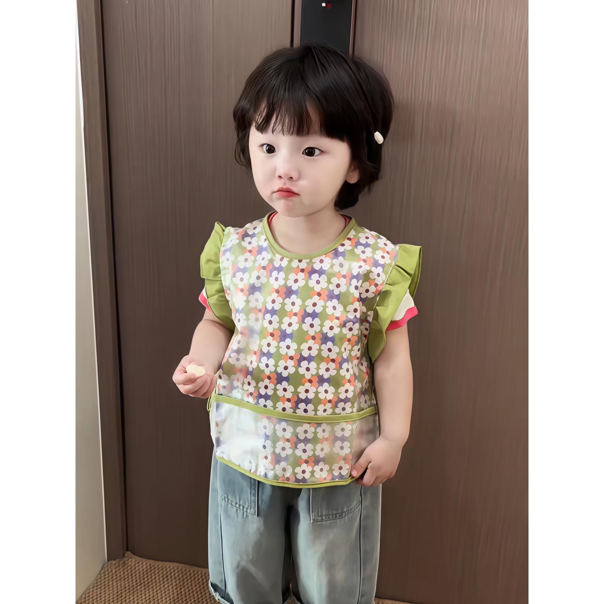 宝宝罩衣夏季无袖吃饭防水防脏儿童吃饭围兜小孩饭兜围嘴反穿衣