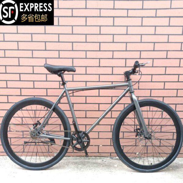 死飞自行车男女学生24寸26寸双碟刹公路彩色复古轻便女式通勤单车