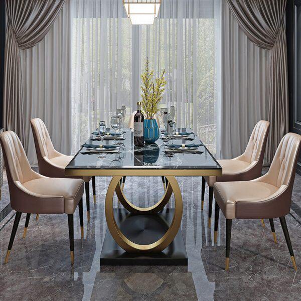 简约现代大理石餐桌椅组合港式轻奢风小户型客厅长方形家用饭桌子