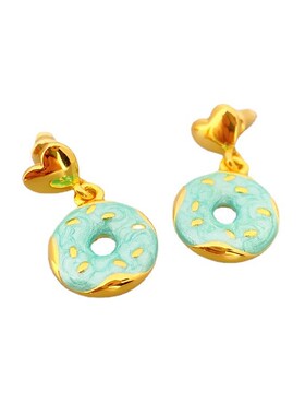 欧美新款个性甜甜圈造型珐琅釉滴油925K银针耳钉女气质高级感耳坠