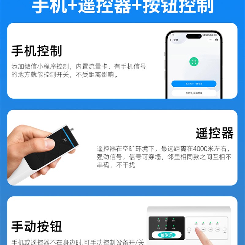 4g手机远程控制i开关220v增氧机380v水泵多路定时循环风扇灯控制