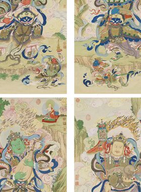 清姚文瀚畫四大天王像国画人物宣纸微喷中式装饰画