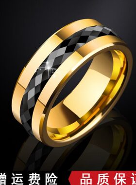 原创黑色钨金男士戒指霸气转动潮男款指环单身时尚食指戒子刻字礼
