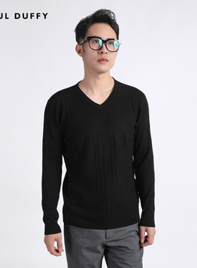 LAOUL DUFFY灰色V领胸前麻花辫针织毛衣DW16313A