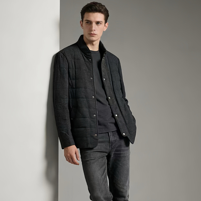 LAOUL DUFFY深灰绗缝金属按扣棉服DM15487A