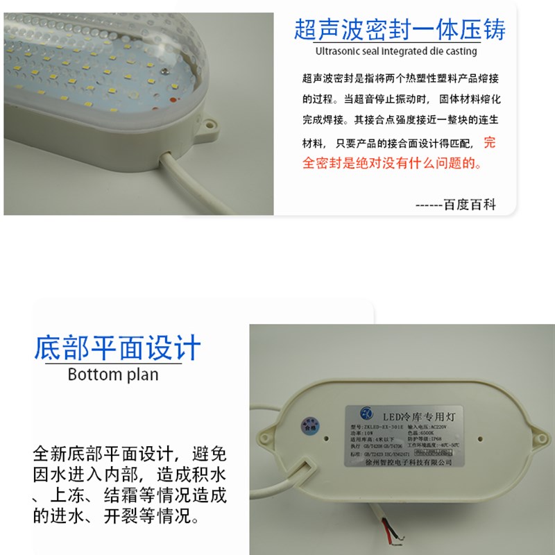 智控LED冷库冰库灯10W/15W防水防冻防爆灯罩耐低温浴室卫生间