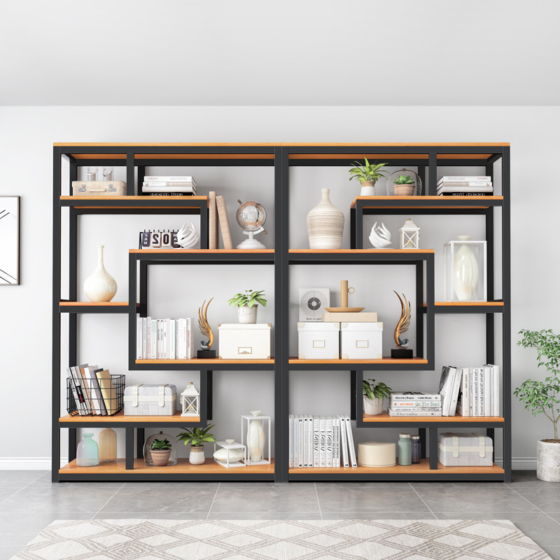书架落地置物架客厅书柜铁艺多层收纳储物架办公室钢木展示架子