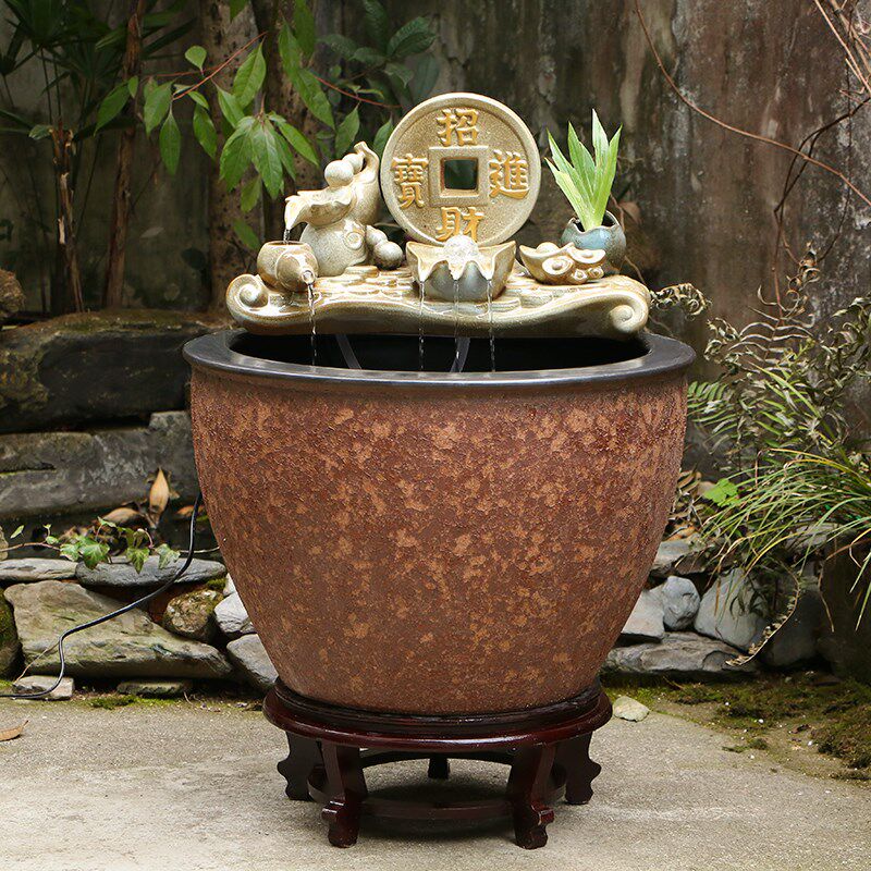 景德镇陶瓷金鱼缸循环流水大型水缸阳台客厅落地鱼池摆件庭院大缸