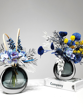 现代轻奢蓝色仿真花艺样板房客厅餐桌茶几售楼处洽谈桌装饰摆件设