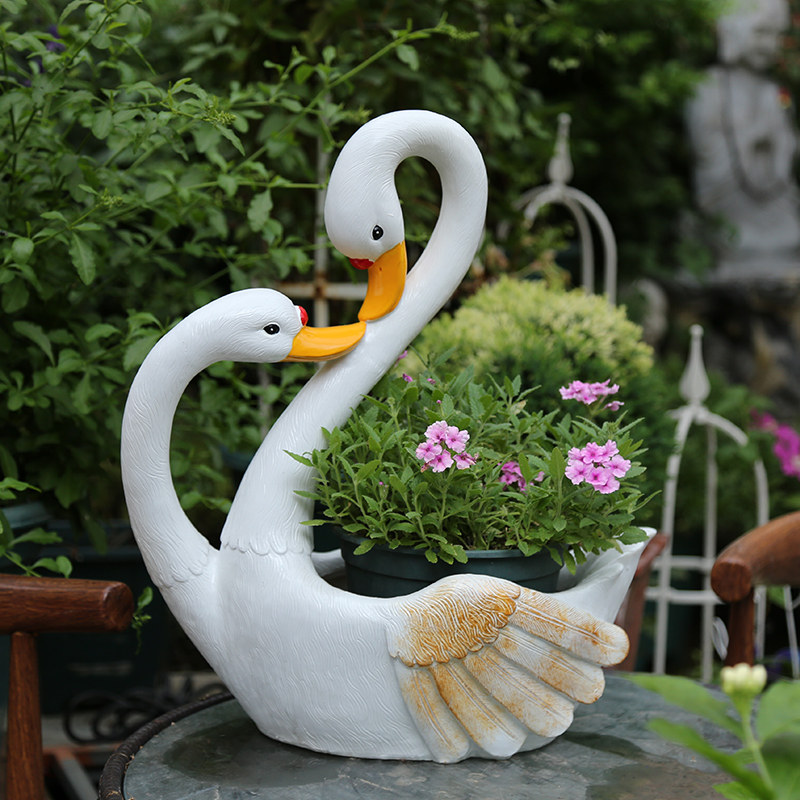 庭院花园布置新款创意动物天鹅花盆摆件户外欧式景观雕塑工艺装饰
