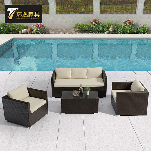 户外休闲藤艺沙发组合五件套庭院花园阳台咖啡桌椅酒店室外沙发
