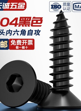 黑色304不锈钢沉头平头内六角自攻螺丝镀黑锌平杯木螺钉MM3M4M5M6