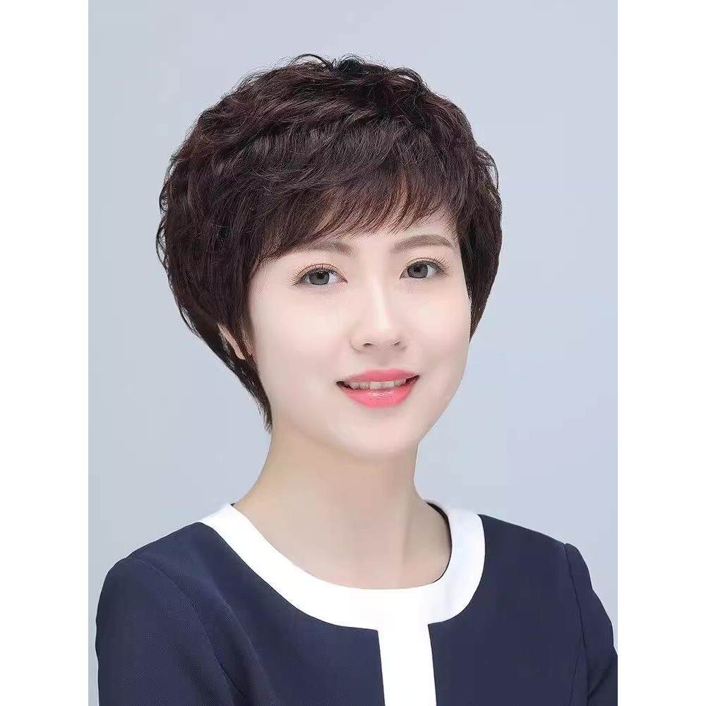 假发中老年女妈妈减龄短发卷发全头套真发全真人发丝自然假发头套