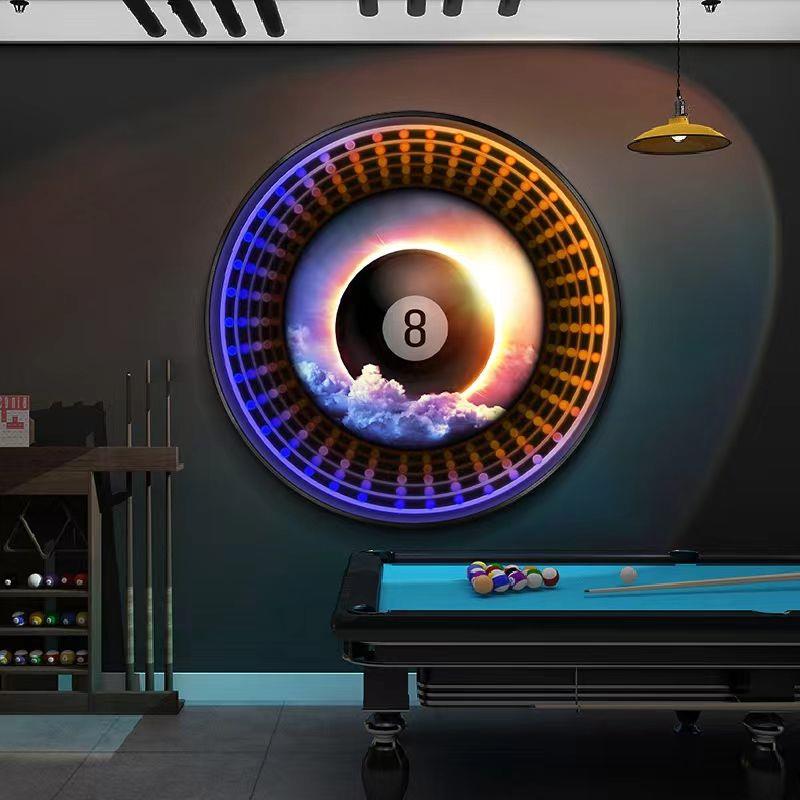 台球厅装饰画黑八宇宙星空桌球室挂画网红棋牌室娱乐会所发光灯画