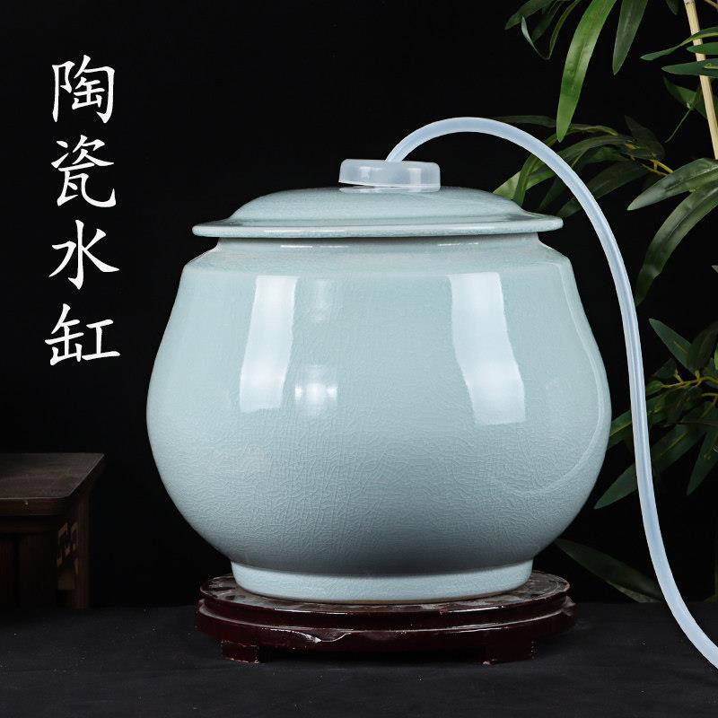 景德镇陶瓷水缸15斤30斤装家用纯净水桶泡茶抽水储水罐冷水热水桶