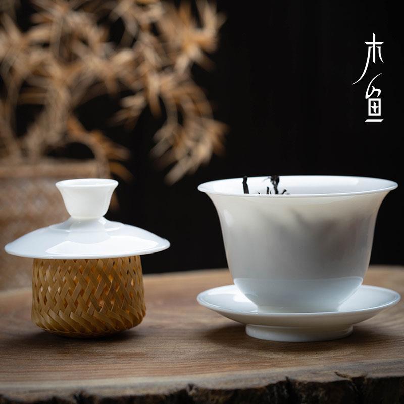 木鱼 骨瓷薄胎防烫盖碗 透光三才泡茶碗凤凰茶陶瓷家用功夫茶具