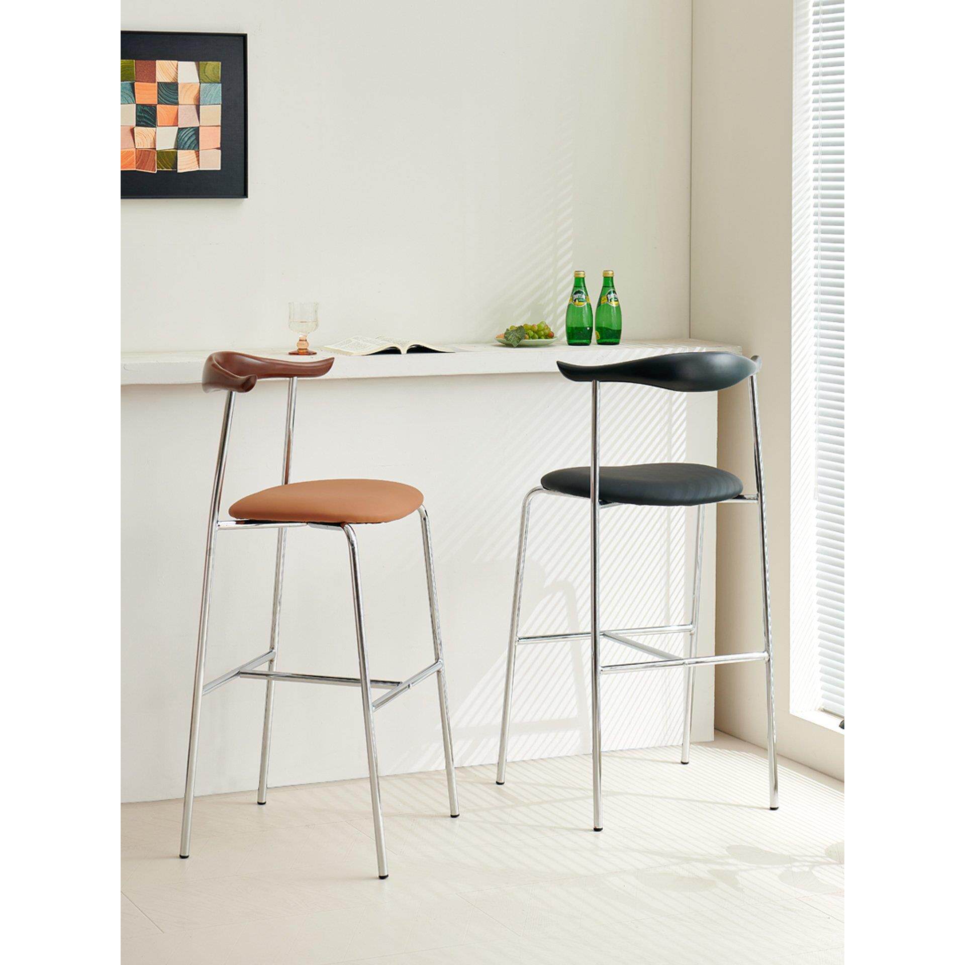 家用高脚椅北欧in创意小户型轻奢吧台椅网红覆古咖啡厅奶茶店吧凳