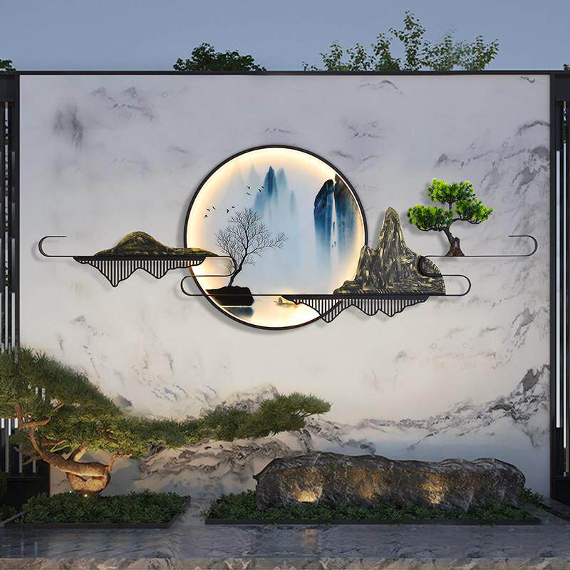 庭院灯太阳能户外灯围墙造景装饰灯新中式山水景观灯别墅影壁墙灯