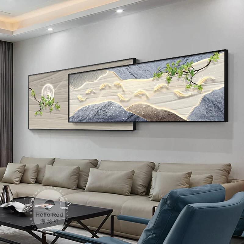 现代轻奢客厅装饰画九鱼图寓意组合叠加壁画高级感沙发背景墙挂画