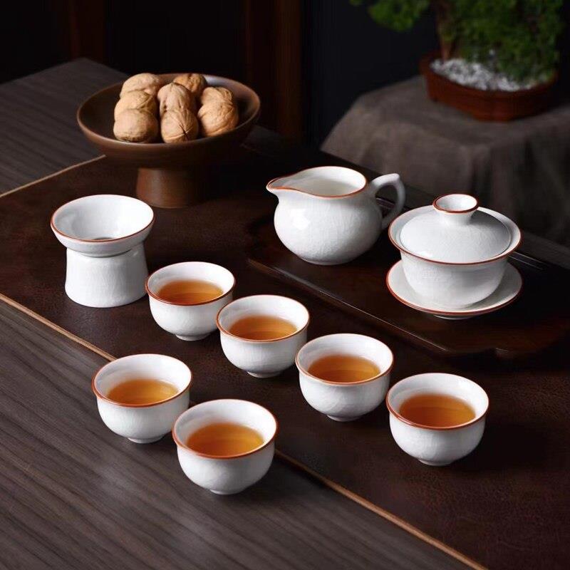 陶瓷功夫茶具套装冰裂纹茶壶哥窑盖碗白瓷小茶杯家用礼盒整套茶具