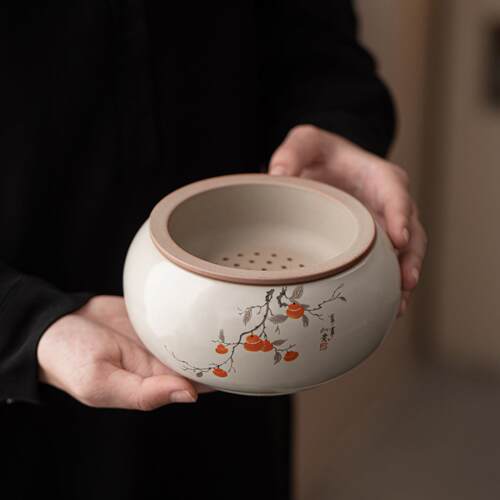 米黄汝窑茶渣缸家用陶瓷茶洗缸茶水桶废水缸功夫茶具配件茶道零配