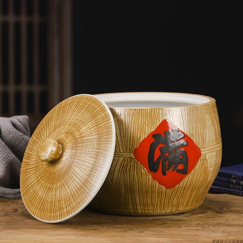 景德镇陶瓷米缸带盖密封家用老式米面桶10斤20斤30斤装厨房储物罐