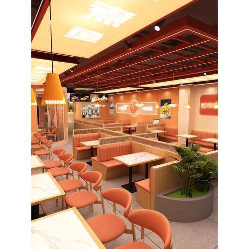 餐饮店卡座沙发面馆快餐店食堂饭店连锁店奶茶店商用实木餐桌椅