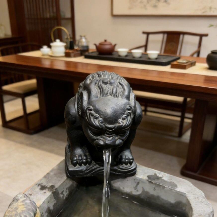 新中式古风仿石吐水兽貔貅摆件茶宠手工工艺品假山鱼池招财流水