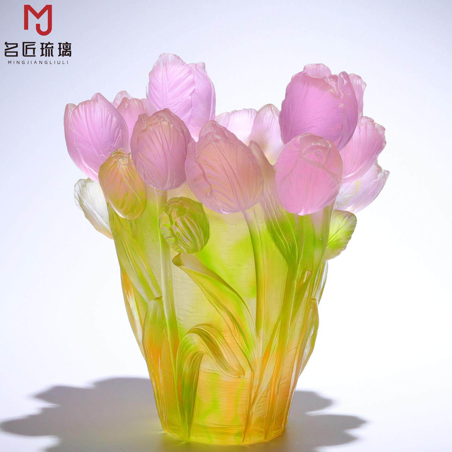 郁金香花瓶琉璃摆件客厅餐桌插花送朋友公司开业乔迁高端礼物定制