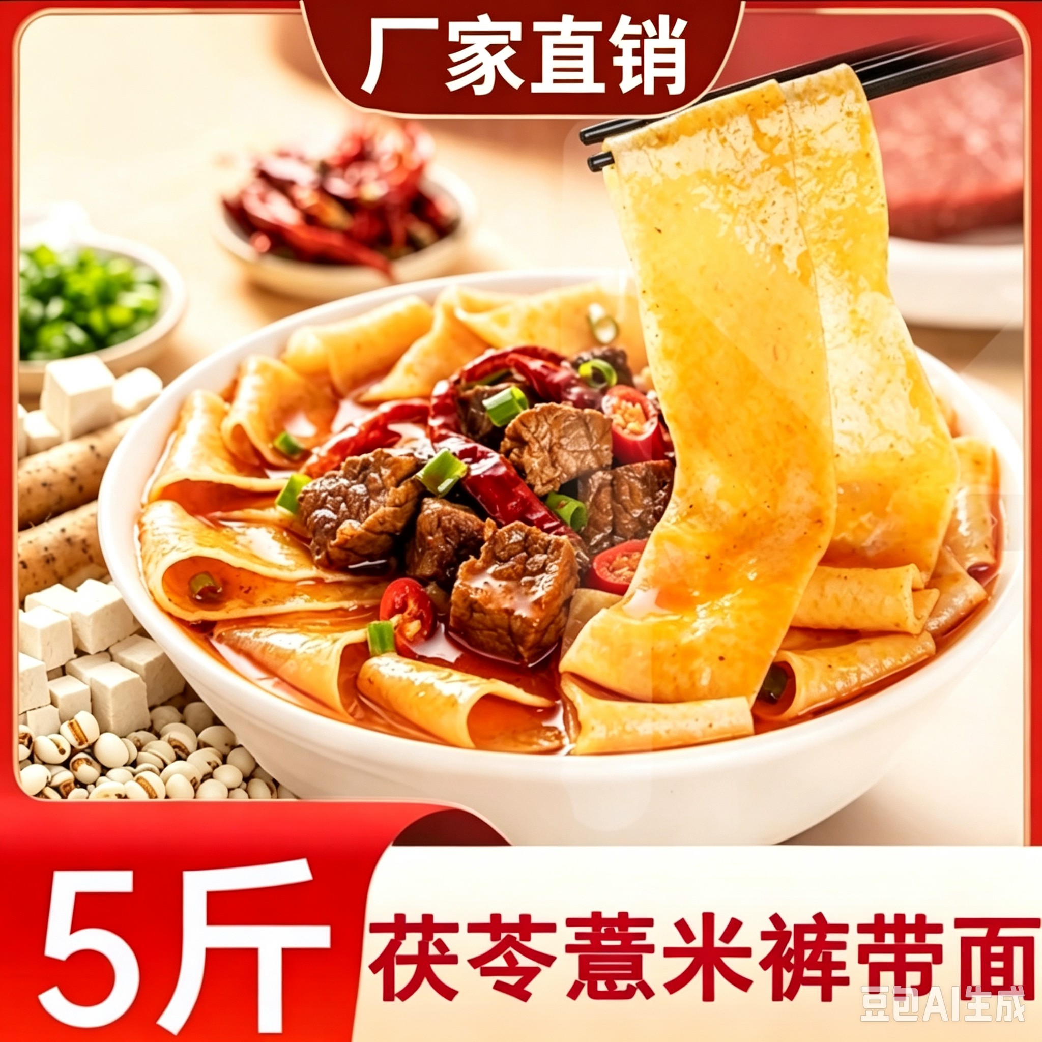 【到手5斤】薏米茯苓山药裤带面粗粮地道手工面劲道爽滑宽面-JY