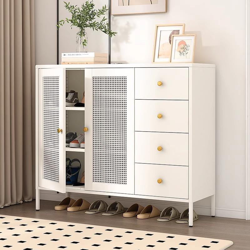 奶油风藤编餐边柜家用厨房收纳柜客厅边柜储物柜置物柜钢制橱柜