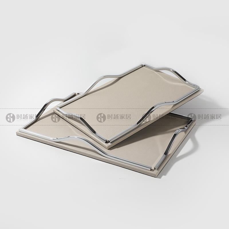 现代简约灰色皮革托盘摆件家居客厅茶几样板间售楼处软装饰品摆设