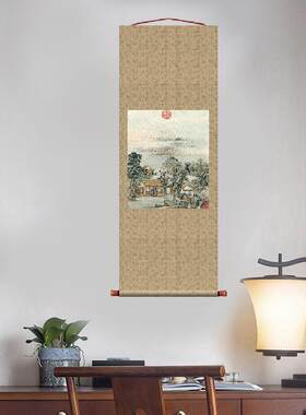 清陈枚山水楼阁图册十二挂轴条幅卷轴山水画名画复制品中式玄关画