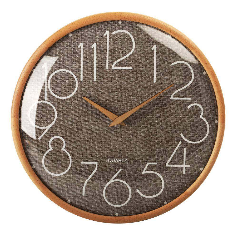 直销拱形玻璃棉麻表盘时钟现代简约北欧客厅卧室实木挂钟静音