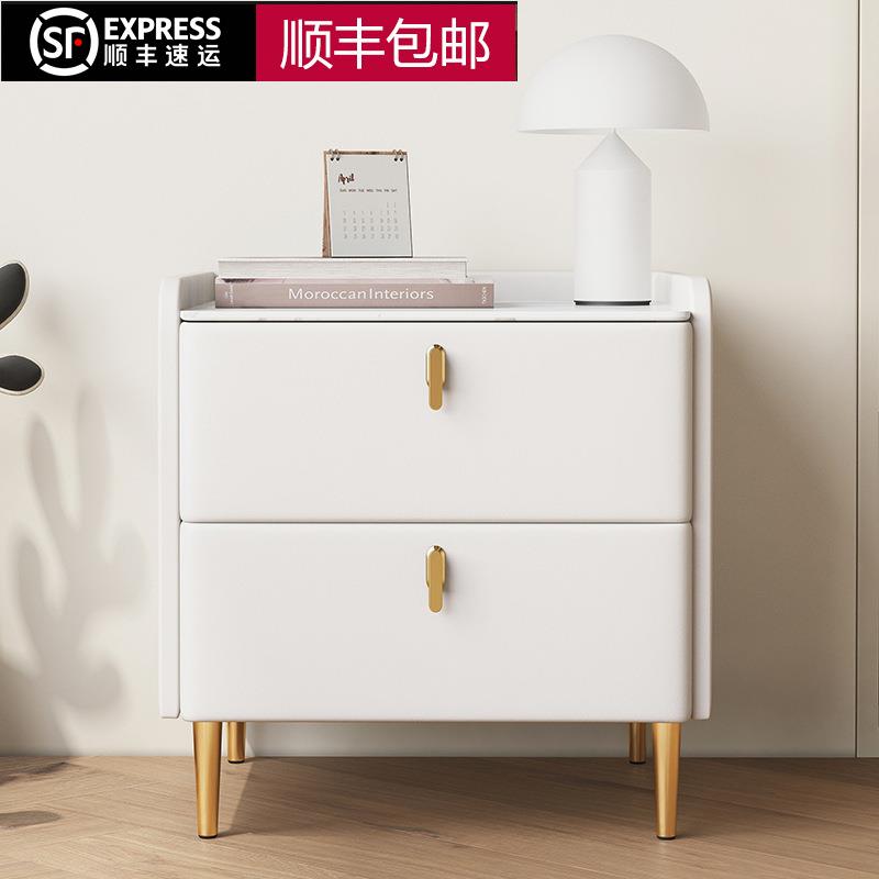 智能床头柜轻奢简约现代卧室实木岩板储物柜小型意式床头收纳柜子