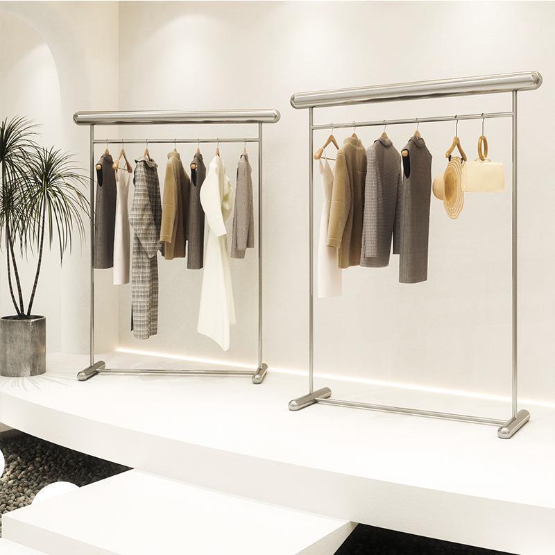 服装店展示架陈列架落地式不锈钢挂衣架中岛侧挂道具女装店货架子