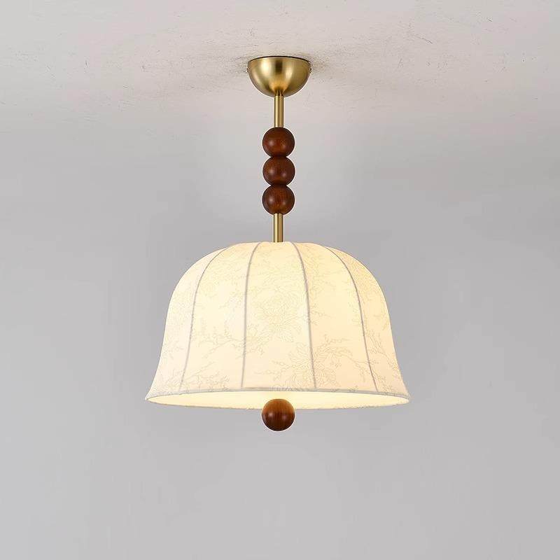 中古实木吊灯主卧室房间灯法式复古餐厅灯温馨南洋风布艺印花灯具