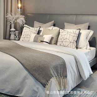 现代轻奢港式 样板房样板间床品家具展厅灰色搭毯床上用品多件套