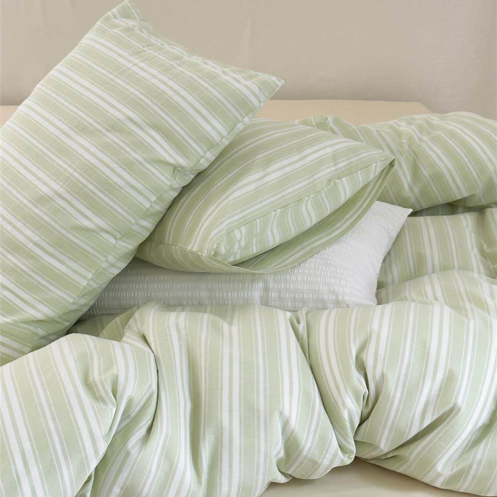 日式简约条纹全棉色织水洗棉四件套纯棉床单被套单人双人床上用品
